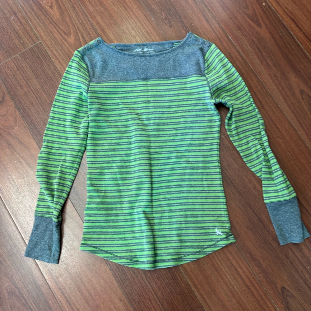 Eddie Bauer Green and Gray Striped Crewneck shirt